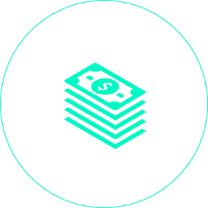 Icono de cinco billetes en un círculo